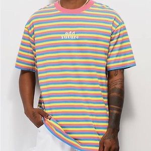 Odd future 
Pink, yellow and blue striped t shirt